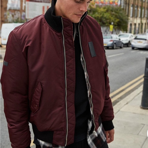 The Kooples Deep Red Burgundy Men’s Bomber Jacket sz M - Picture 2 of 16